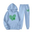 thumbnail image 3 of Gibobby Conjunto de sudadera y pantalones Nuevo Conjunto de Sudadera con capucha informal, , monocromática, Plus St, estampado de cuatro hojas, sudadera con c(Azul,XL), 3 of 4