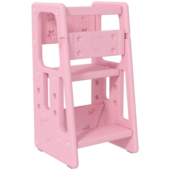 Qaba Toddler Kitchen Helper 2 Step Stool with Adjustable Height Platform