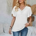 thumbnail image 2 of HAPIMO Women's Loose Cotton Lined Pullover Trendy Summer Tees Solid Color Eyelet Lace Crochet Ruffle Sleeve V Neck Shirts Casual Relaxed Workout Tops Girls White L, 2 of 5