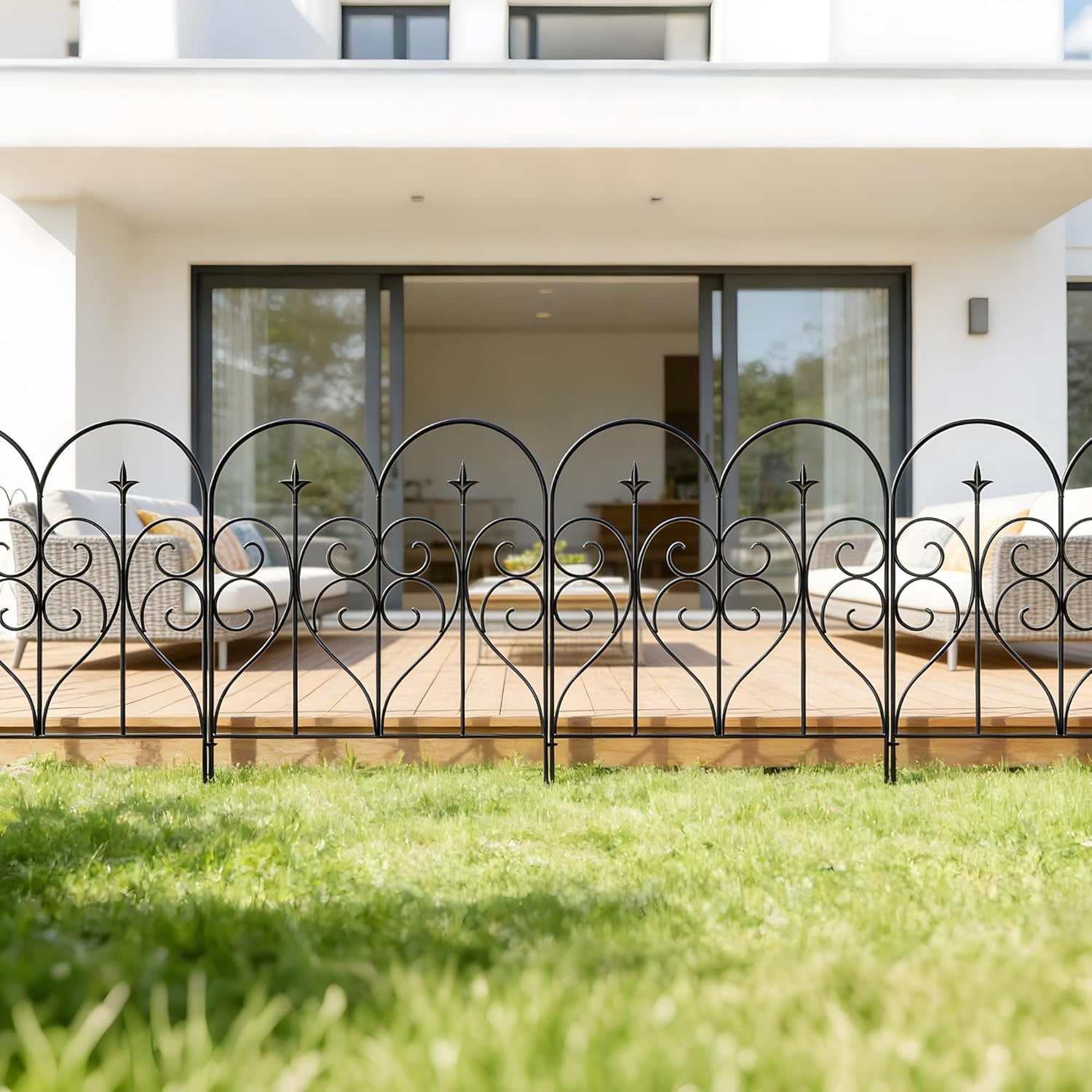 Garden Fence 32" H x 10ft (5 Panels), No Digging Heavy Duty Metal Fence Panels, Rustproof Outdoor Dog Fence Animal Barrier, Decorative Fencing for Flower Bed, Yard, Landscape Edging