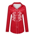 thumbnail image 3 of Western Shirts for Women Cowgirl Cowboy Floral Print Button Down Shirt Long Sleeve Snap Spring Fall Red Outfits XL, 3 of 6