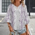 thumbnail image 3 of Purple Grey Leaves Women's V-Neck Blouse With 3/4 Ruffled Bell Sleeves Casual Top Ladies Blouses, 3 of 7