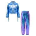 thumbnail image 3 of Miutii Kids Girls Jazz Hip Hop Dance Outfits 2-Piece Long Sleeve Metallic Tassel Jacket and Shiny Pants Set Blue 14, 3 of 5