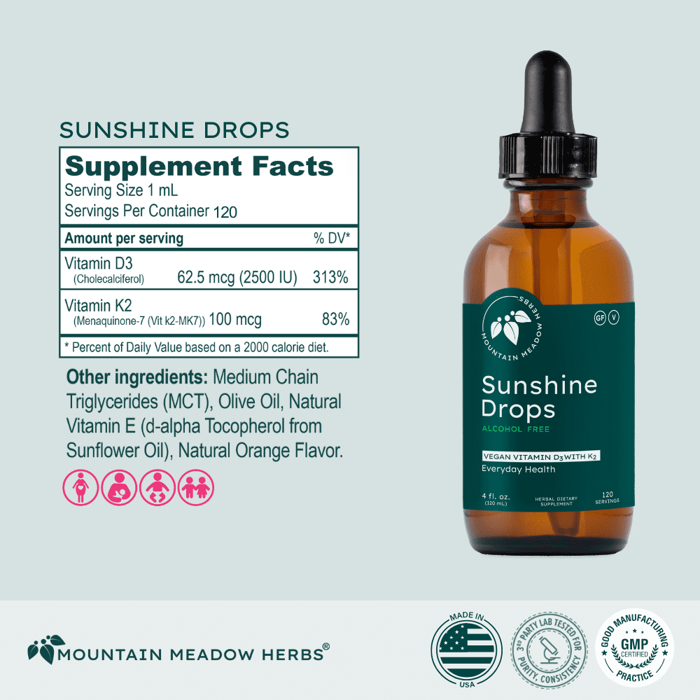 Sunshine Drops | Vegan Vitamin D and K2 Supplement | 60 Servings