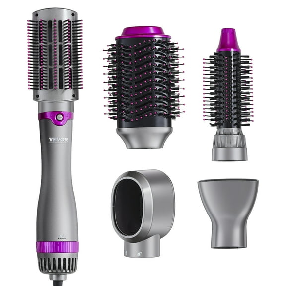 VEVOR Hair Air Styler and Dryer Brush, 5-in-1 Multi Hair Styler, Ionic Blow Dryer Brush with 3 Heat Settings, 3 Brushes & 2 Nozzles, High-Speed Hair Styling Tool for Volumizing Straightening Curling
