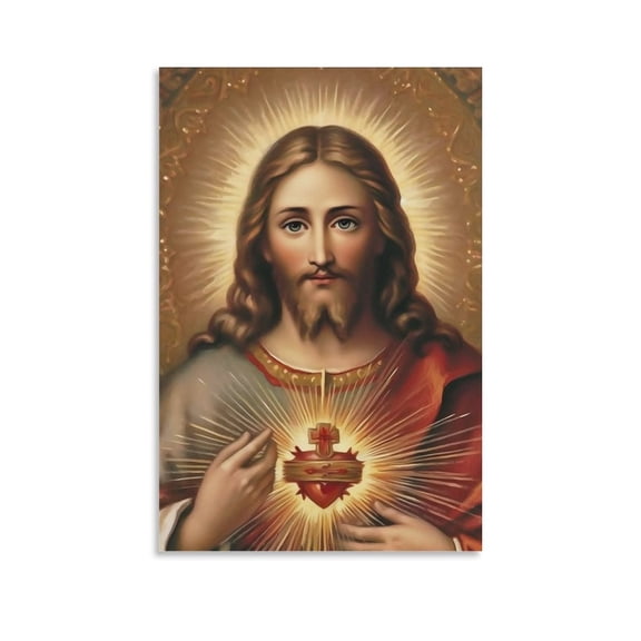 Sacred Heart of Jesus Poster Painting On Canvas Wall Art Poster Scroll Picture Print Living Room Walls Decor Home Posters 12x18inch(30x45cm)