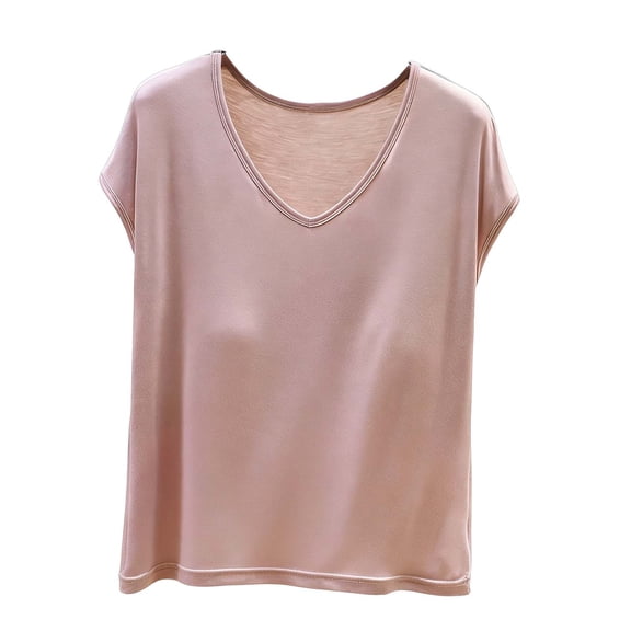 WAGUTH Women's Loungewear Tops V Neck Cap Sleeve Shirts with Built-In Bra Soft Lightweight Casual Tees for Daily Wear