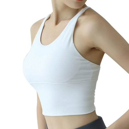 

Strappy Pull-on Sports Bra With Cross Back Design Padded Yoga Tank Top Fitness Underwear For Women L White