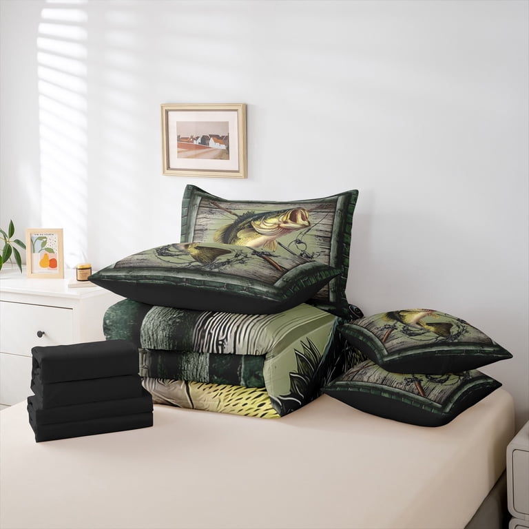 Manfei 7-Piece Bear Comforter Set Full Size - Rustic Hunting Theme, Includes Comforter, Sheets, Pillowcases