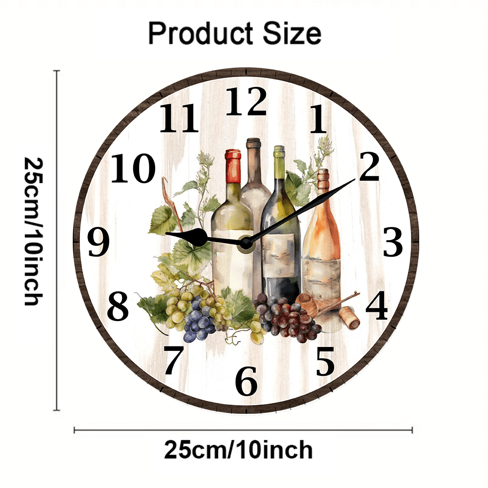 Kurmntregon Wine Wall Clock Winery Bar Decorative Wall Clock Wall Clock Non Ticking Silent Kitchen Clock Battery Operated Clocks For Living Room Bedroom Decor Round 10inch