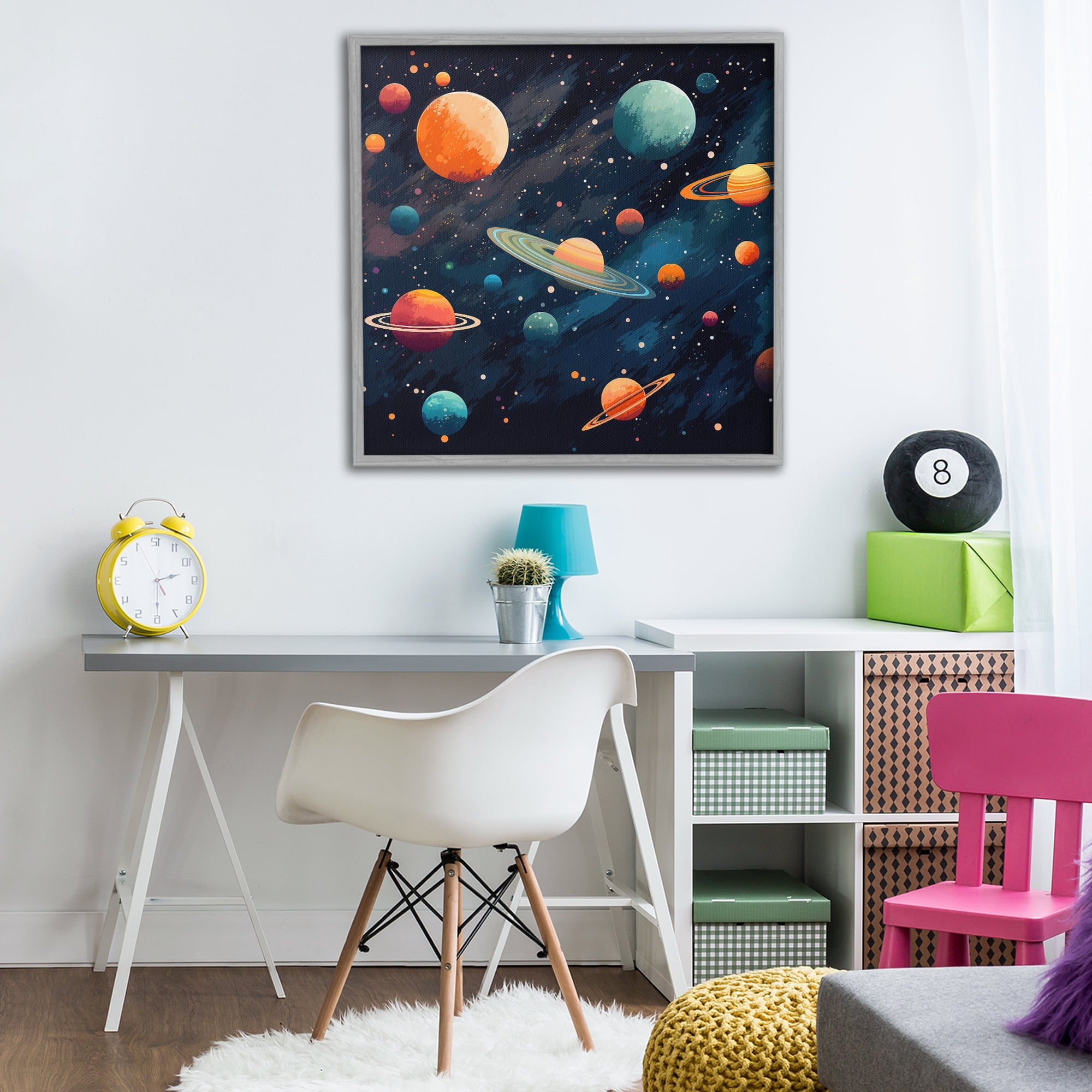 Stupell Industries Orange & Blue Planets in Orbit Gray Framed Giclee Art, design by Creative Studio