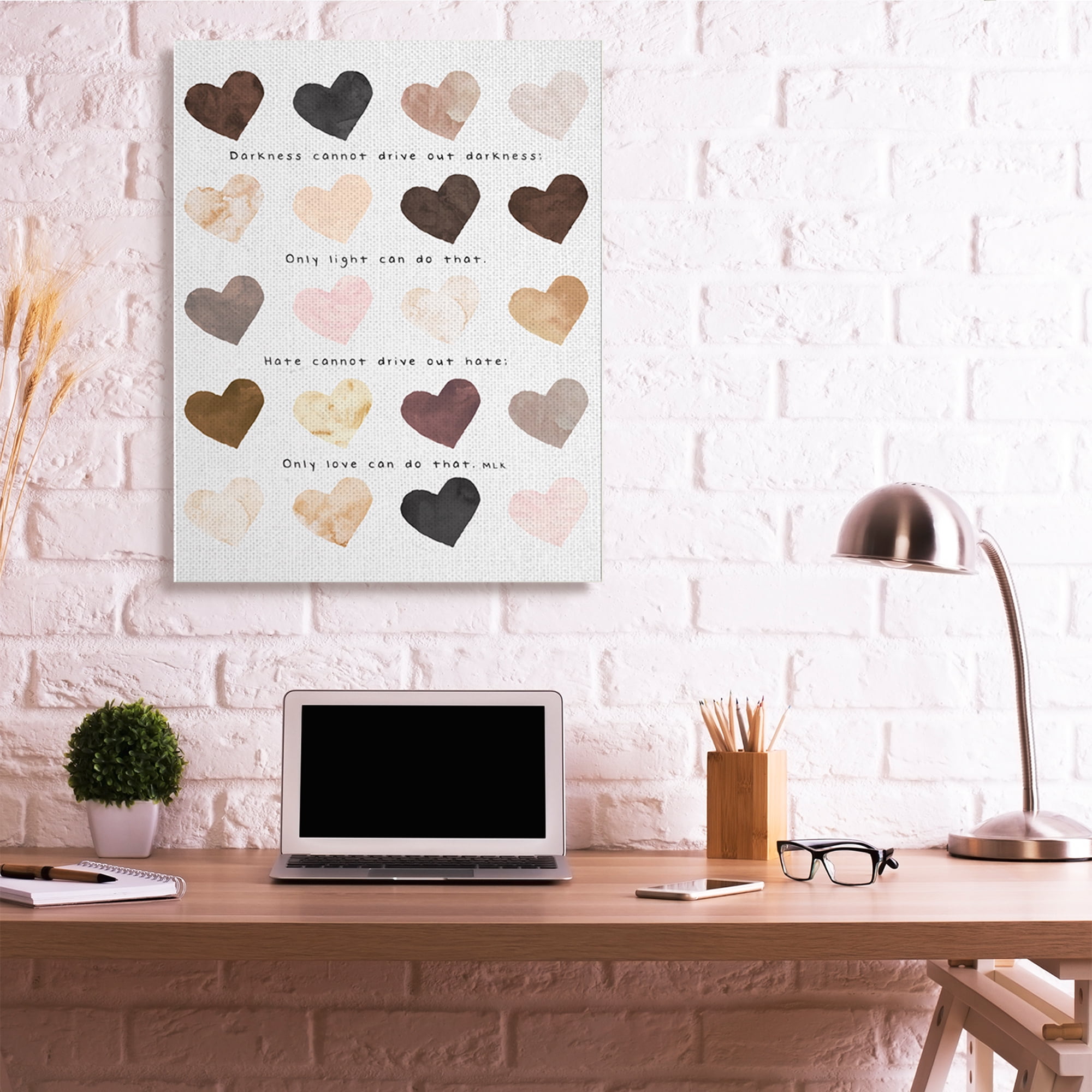 Stupell Industries Only Love Can Famous MLK Phrase Heart Pattern Typography Painting Gallery Wrapped Canvas Art Print Wall Art, 36 x 48