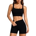 thumbnail image 6 of Women 2Piece Activewear Workout Yoga Set Long Sleeve Crop Top And High Waist Leggings Gym Outfit Yoga Shorts Sets Black ,S, 6 of 8