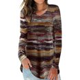 thumbnail image 5 of ZheElen T-shirt Femme Automne Imprimé Col en V Manches Longues Blouse Décontractée, Marron, m, 5 of 5
