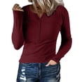 thumbnail image 4 of Women's Long Sleeve Button Down Shirt Knit Crew Neck Casual Basic Top, 4 of 8