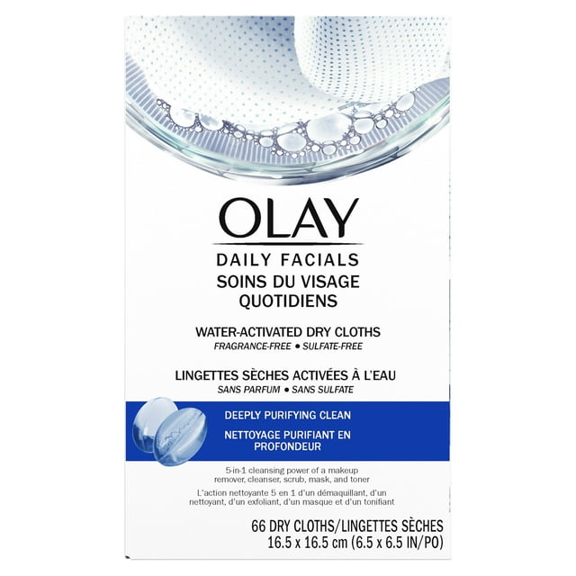 Olay Daily Facials Face Wash Cleansing Wipes, 5 in 1 Power of Makeup Remover, Makeup Wipes, Scrub, Toner, Mask and Cleanser - Fragrance-Free, 66 Count