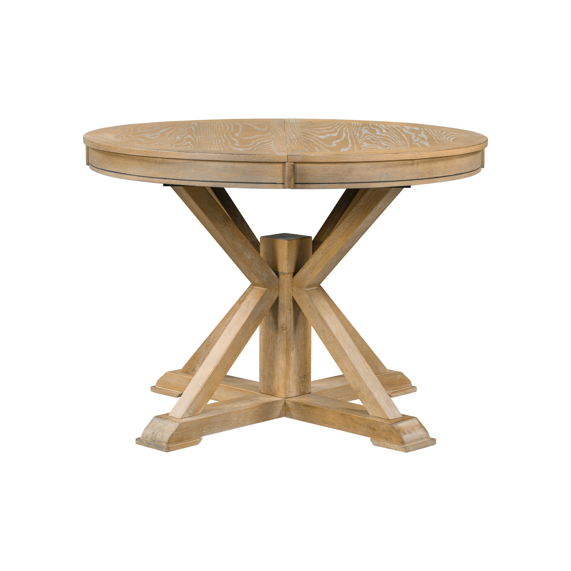 Aukfa Extendable Dining Table for 6, 42"-54" Round Kitchen Table with Butterfly Leaf for Dining Room/Living Room, Natural Wood