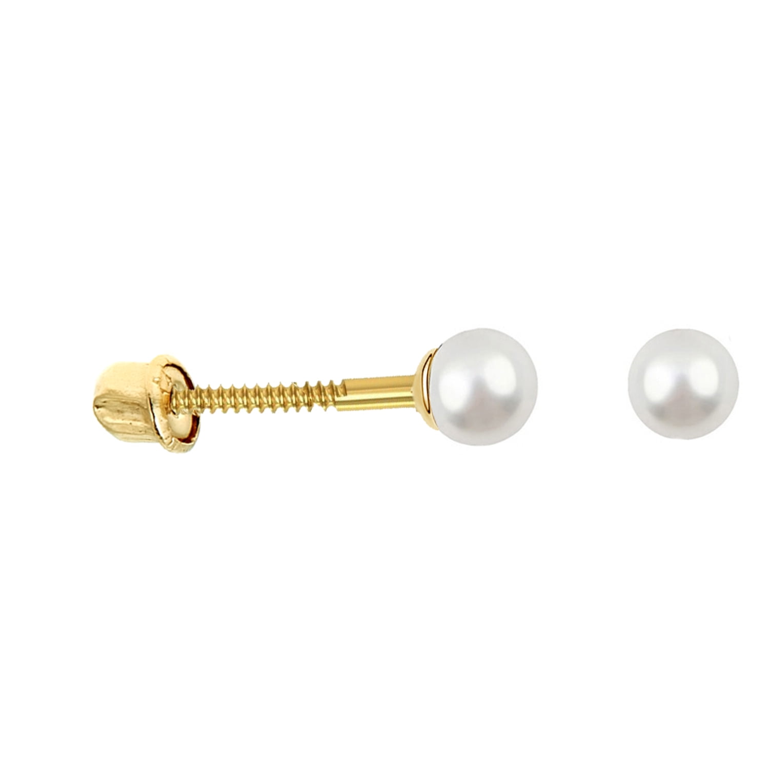 14K Yellow/White/Rose Gold Fresh Water Pearl with Bow cz Screw Back Stud Earring
