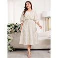 thumbnail image 6 of Apricot Plus Size Elegant Party Rhinestone Embellished Dress With Cap Sleeves And Belted Waist, 6 of 8