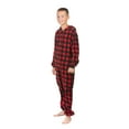 thumbnail image 5 of Big Feet Pjs Kids’ Buffalo Plaid Fleece Hoodie One‑Piece Pajama Jumpsuit, Red/Black, Size 16, 5 of 7