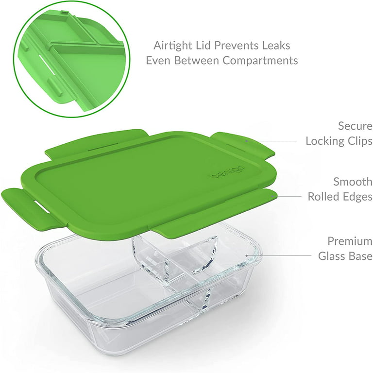 Bentgo Glass (Green) – Leak-Proof, 3-Compartment Oven-Safe Glass Lunch  Container | Ideal for Portion-Control, Food Storage & Healthy On-the-Go  Meals –