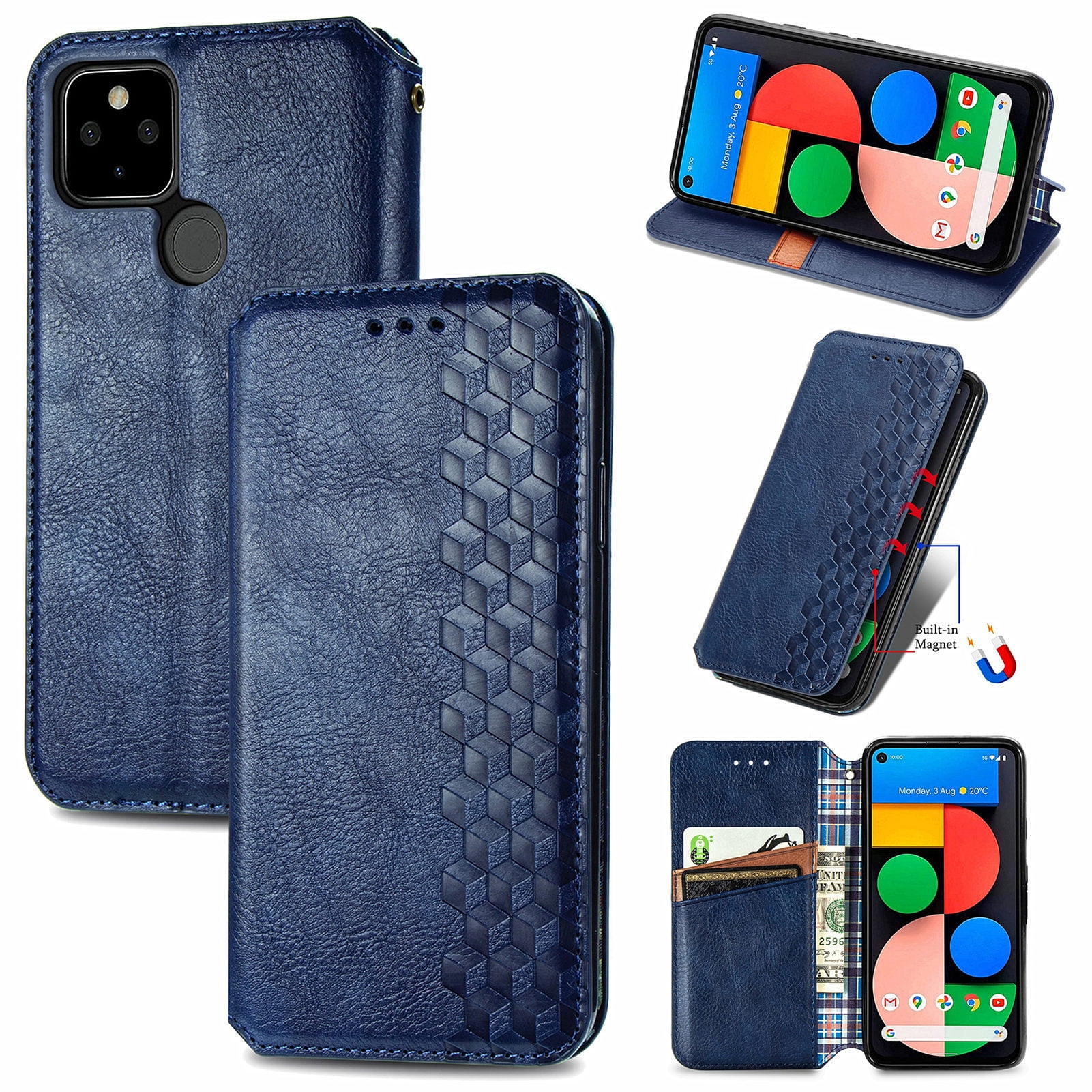 HOOMIL Pixel 5A Case Black Shockproof TPU Inner Shell Google Pixel 5A Wallet Case Magnetic PU Leather Flip Cover with Card Holders RFID Blocking Kickstand for Google 5A 5G Phone Case 
