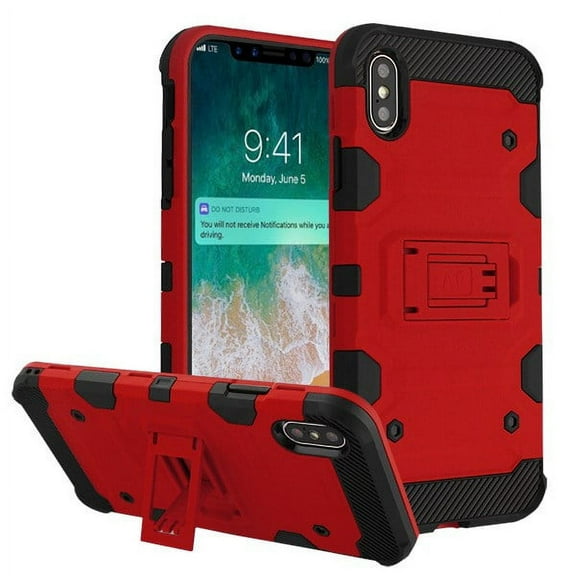 Apple iPhone Xs Max (6.5 Inch) Phone Case Combo TUFF Hybrid Impact Armor Rugged TPU Dual Layer Hard Protective Cover with Kickstand Stand Red Phone Case for Apple iPhone Xs Max