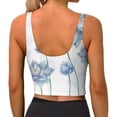 thumbnail image 3 of Bixox Women's Pale Blue Lotus Flowers Pattern Fitness Navel Tank Top U-Back Yoga Tank Top Sweatshirt Sports Bra, 3 of 7
