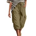 thumbnail image 2 of Capris for Women with Pockets Wide Leg Cargo Pants High Elastic Waist Hiking Travel Ladies Baggy Trousers Drawstring Loose Fit Casual Lounge Yoga Workout Palazzo Sweatpants Outdoor Golf Jogger Green, 2 of 8