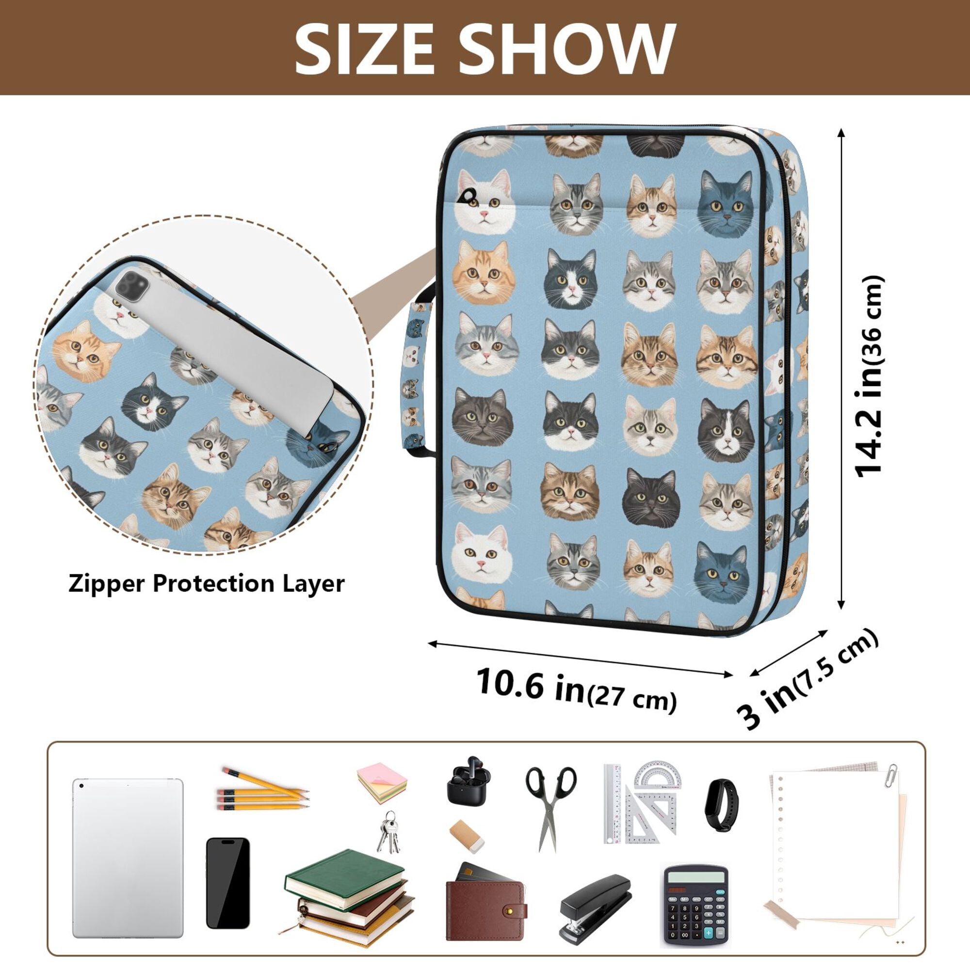 FORMRS Accordion File Folder A4 Size 7-Pocket Expanding Document Organizer Bag with 3 Ring Binder, Vibrant Cute Cat