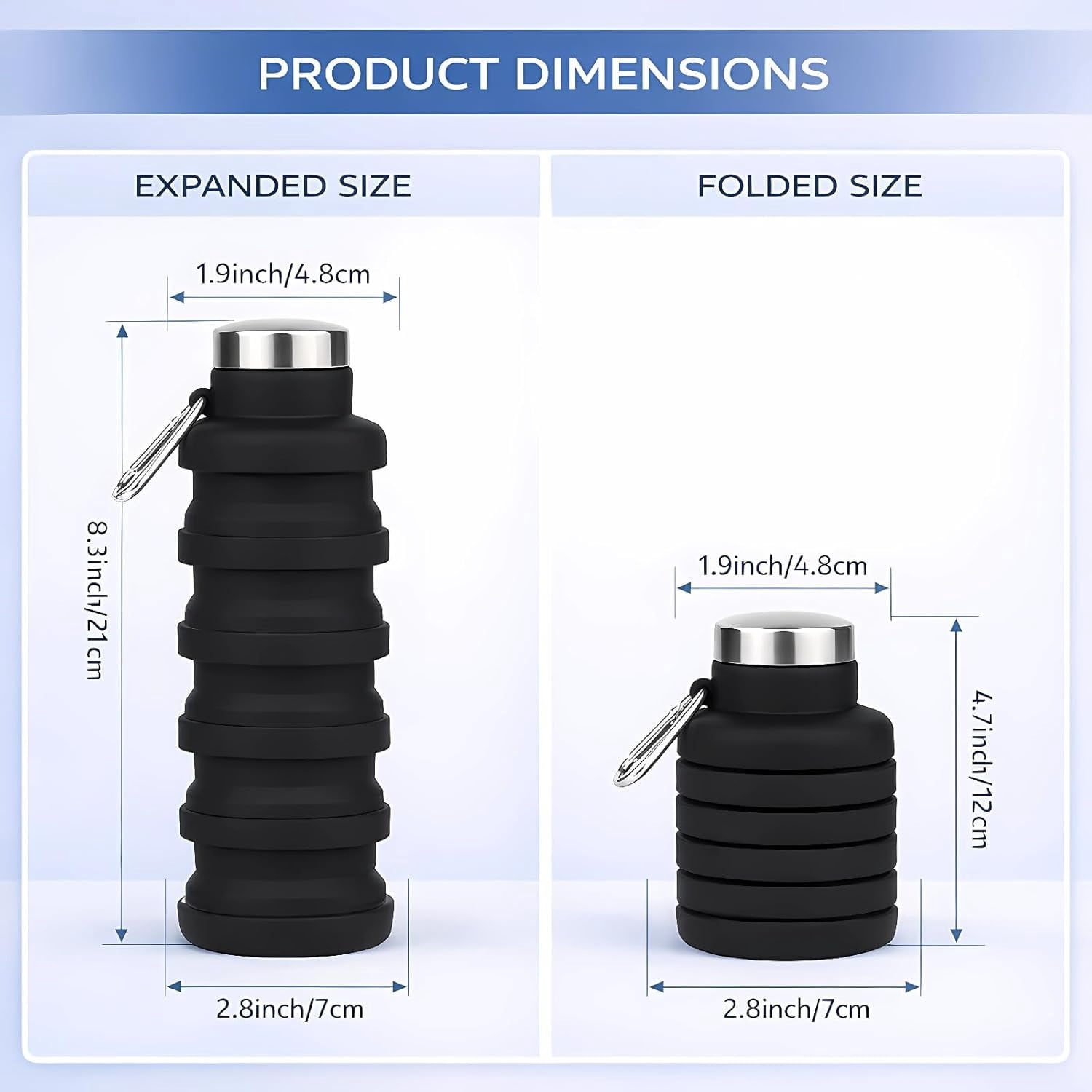 Collapsible Water Bottles,Portable Reusable Silicone Water Bottle,Leak-proof,with buckle,storage,Lightweight Durable for Fitness,Cycling,Sports,Camping,Hiking (Black+Green) Green