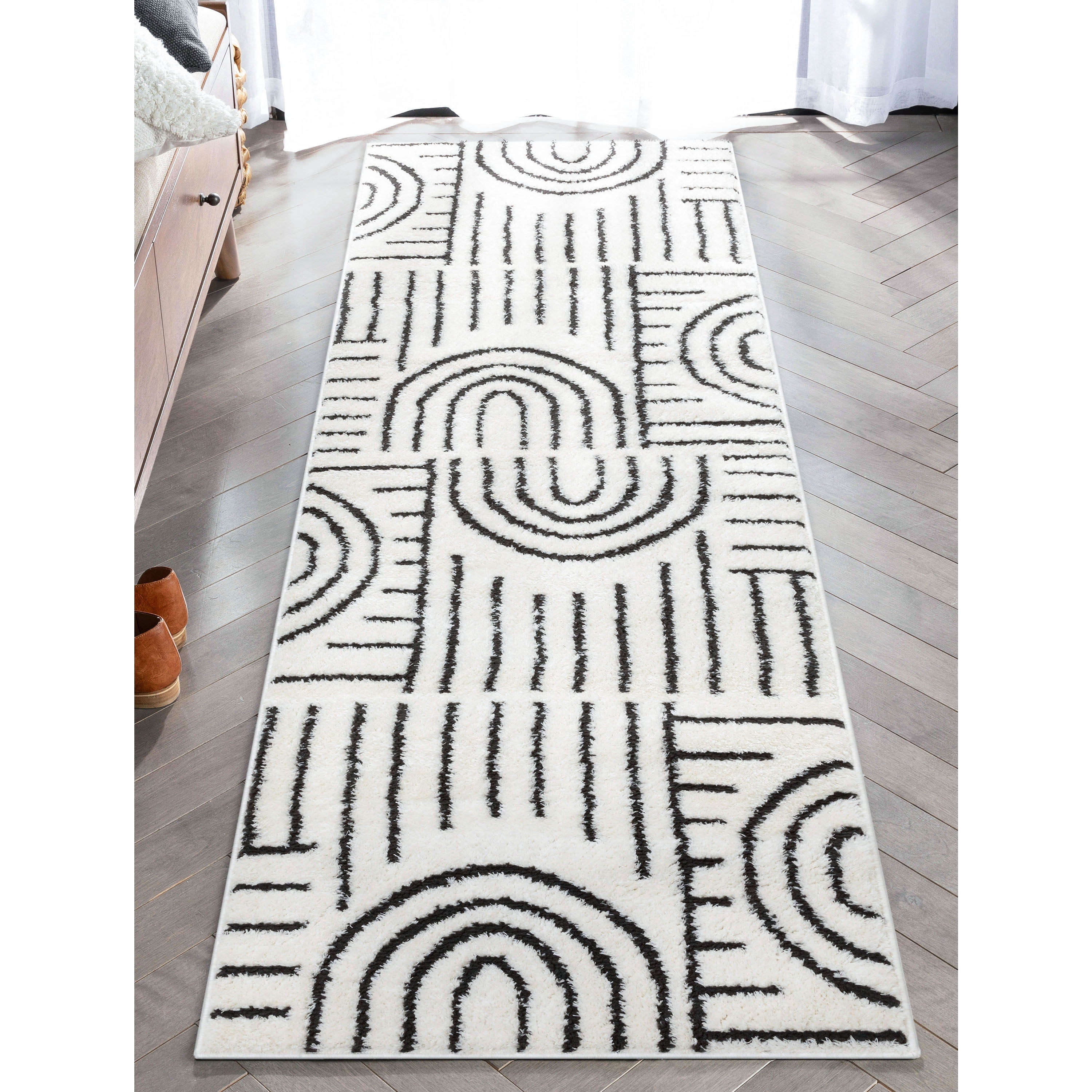 Well Woven Feliz Boho Rainbow Modern Geometric Ivory Black 2' x 7'3" Runner Rug