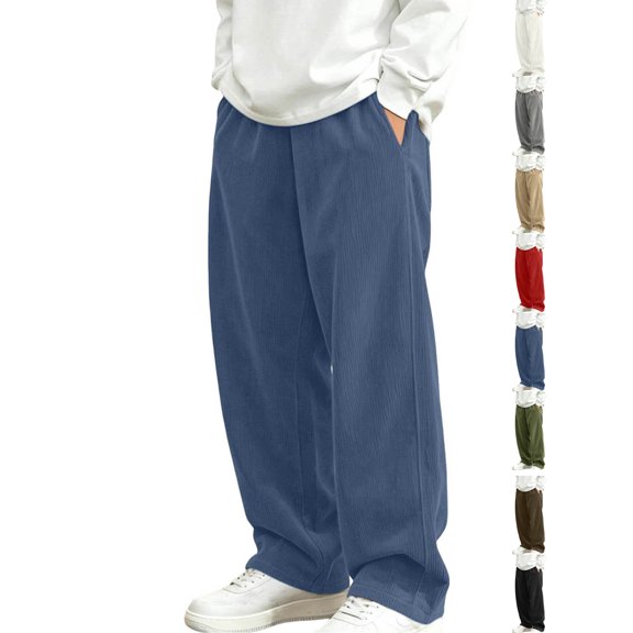 Pants For Kids Dqueduo Boys' Solid Color Straight Wide Leg Casual Sportswear Elastic Waist Side Pocket Corduroy Pants, Sizes 5-15 Years