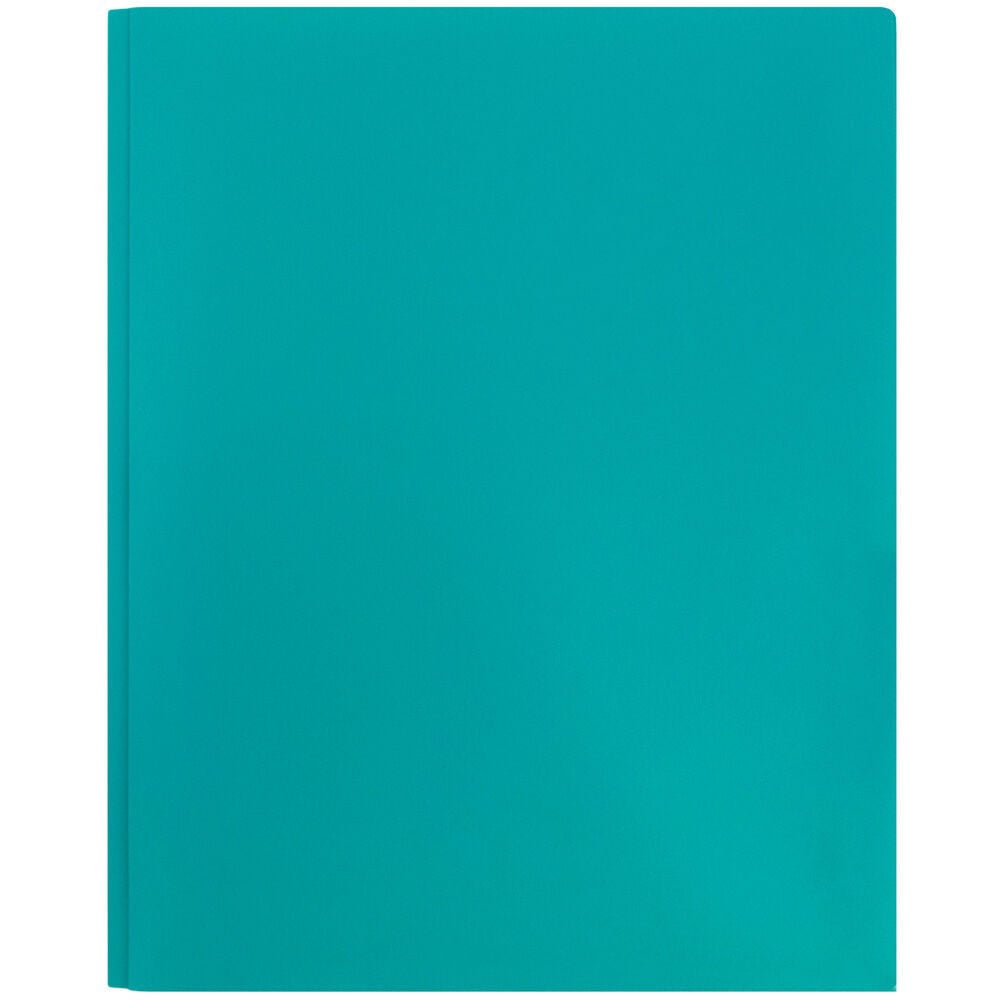 JAM Paper Plastic 2 Pocket POP Folders with Prongs Fastener Clasps, Teal Blue, Bulk 48/Pack