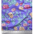 thumbnail image 1 of Soimoi Purple Japan Crepe Satin Fabric Leaves & Peony Floral Print Fabric by the Yard 42 Inch Wide, 1 of 3