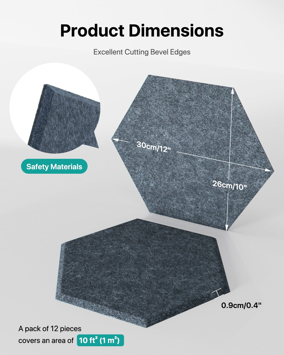 Soundsbay Acoustic Wall Panels Hexagon Self-Adhesive Soundproof Absorbing Noise Cancelling Wall Panels 12 Pack Dark Gray 12'' x 10'' x 0.4''