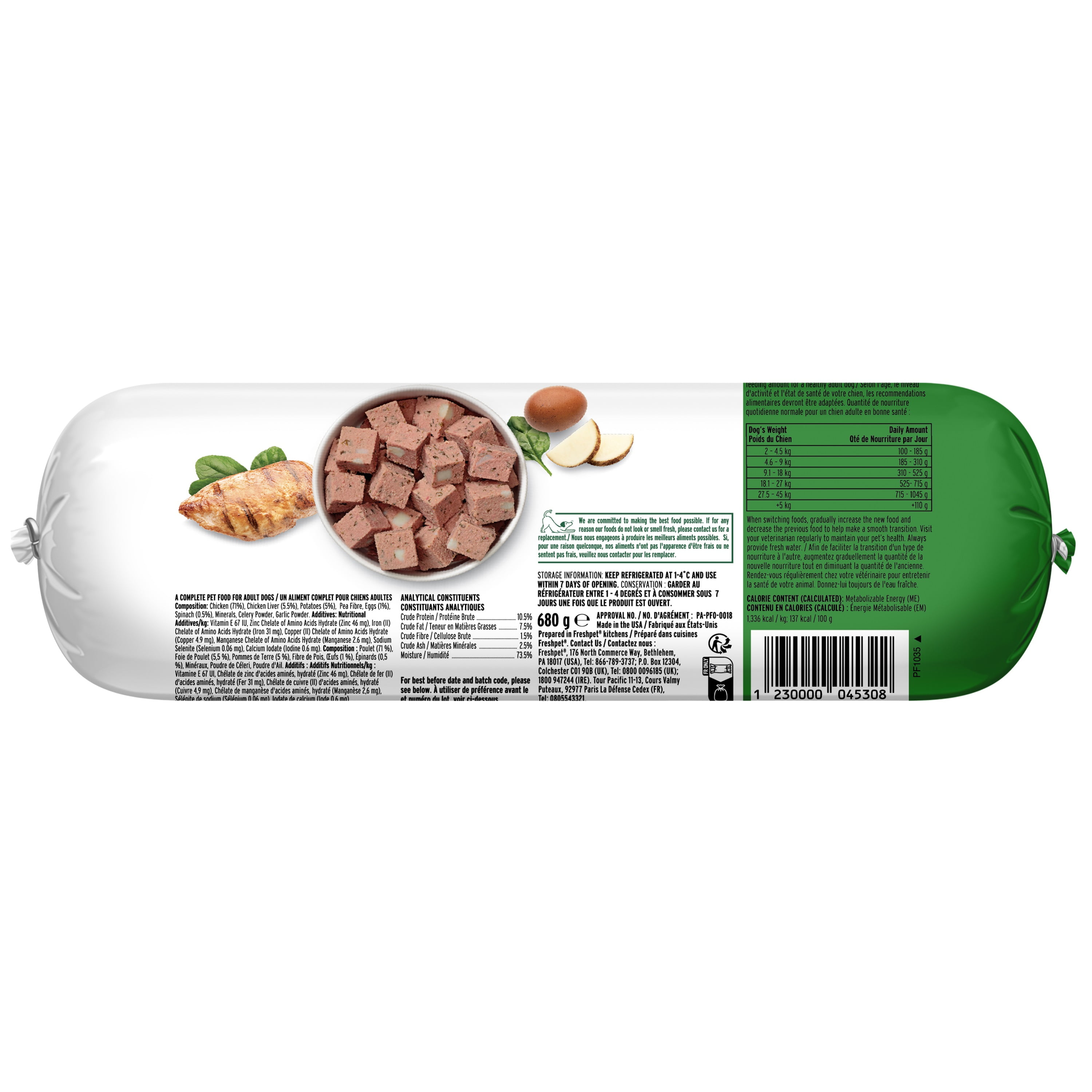 Freshpet Fresh Dog Food, Grain Free Chicken Recipe, Slice & Serve Roll, 454 gm, Freshpet Grain Free Chicken Roll