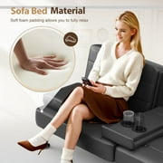 Furmax 3-in-1 Futon Sofa Bed Convertible Couch – Faux Leather Recliner with Cup Holders for Living Room, Apartment & Small Space, Black
