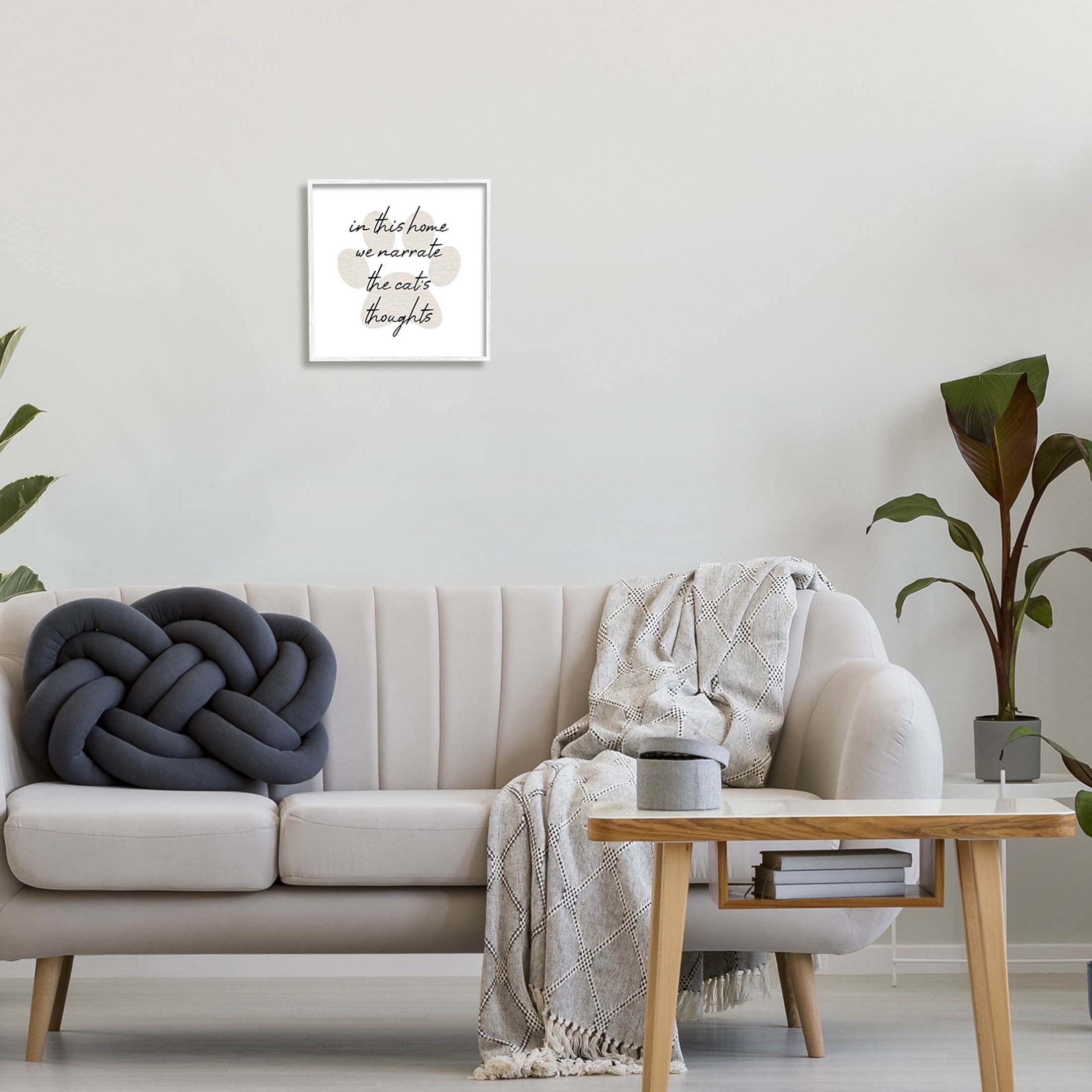 Narrate Cat's Thoughts Paw Shape Typography Graphic Art White Framed Art Print Wall Art