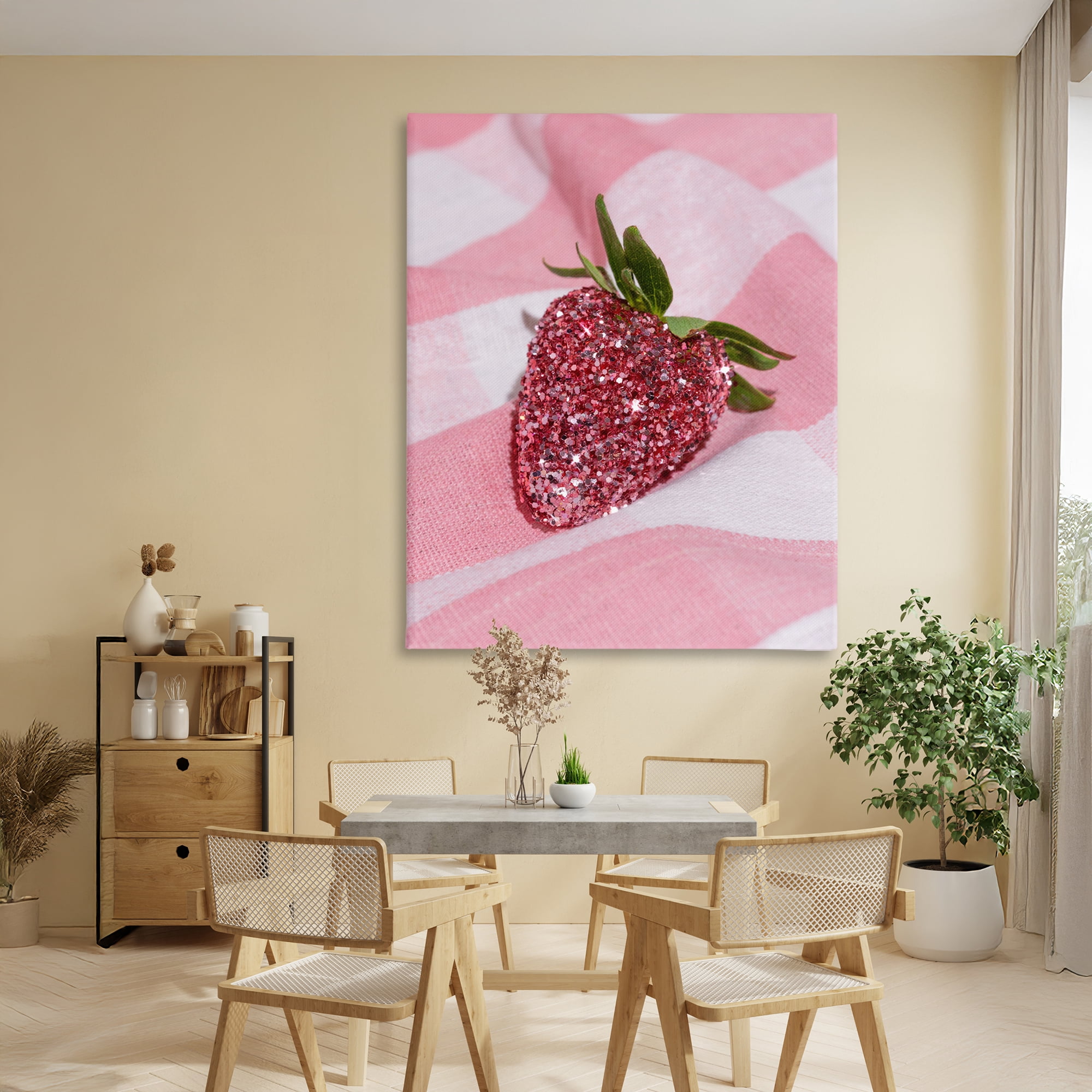 Stupell Industries Glimmer Strawberry on Pink Canvas Wall Art, design by LISH Creative