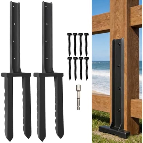 2 Pack Fence Post Repair Kit, Heavy Duty Steel Fence Post Anchor, Wavy Design Fence Post Repair Stakes, Quick Fix Broken/Leaning Wood Post Support$$Tools & Hardware Other