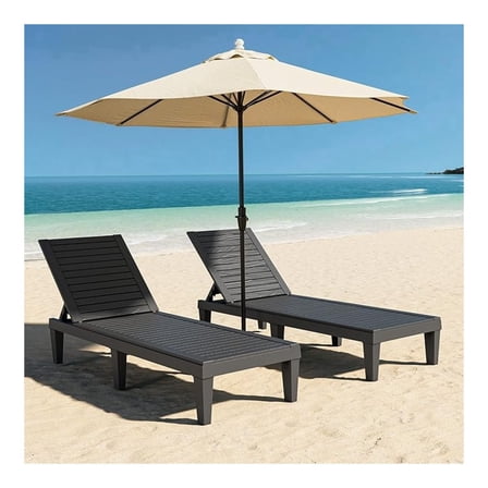 Outdoor Chaise Lounge Chairs Set of 2, Adjustable Patio Lawn Chairs, Waterproof Poolside Loungers, Black Striped