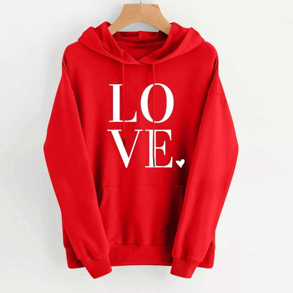 Luxalzxs Women's Fashion Hoodies & Sweatshirts Red Heart Love Valentine's Day Hoodie Sweatshirts Cute Holiday Long Sleeve Pullover Tops with Pockets