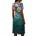 thumbnail image 6 of Watercolor Floral Print Dress for Women V Neck Short Sleeve Dress A Line Midi Casual Summer Outfit Flowy Lightweight Party Wear Vacation Boho Chic Dark Green XXXL, 6 of 6