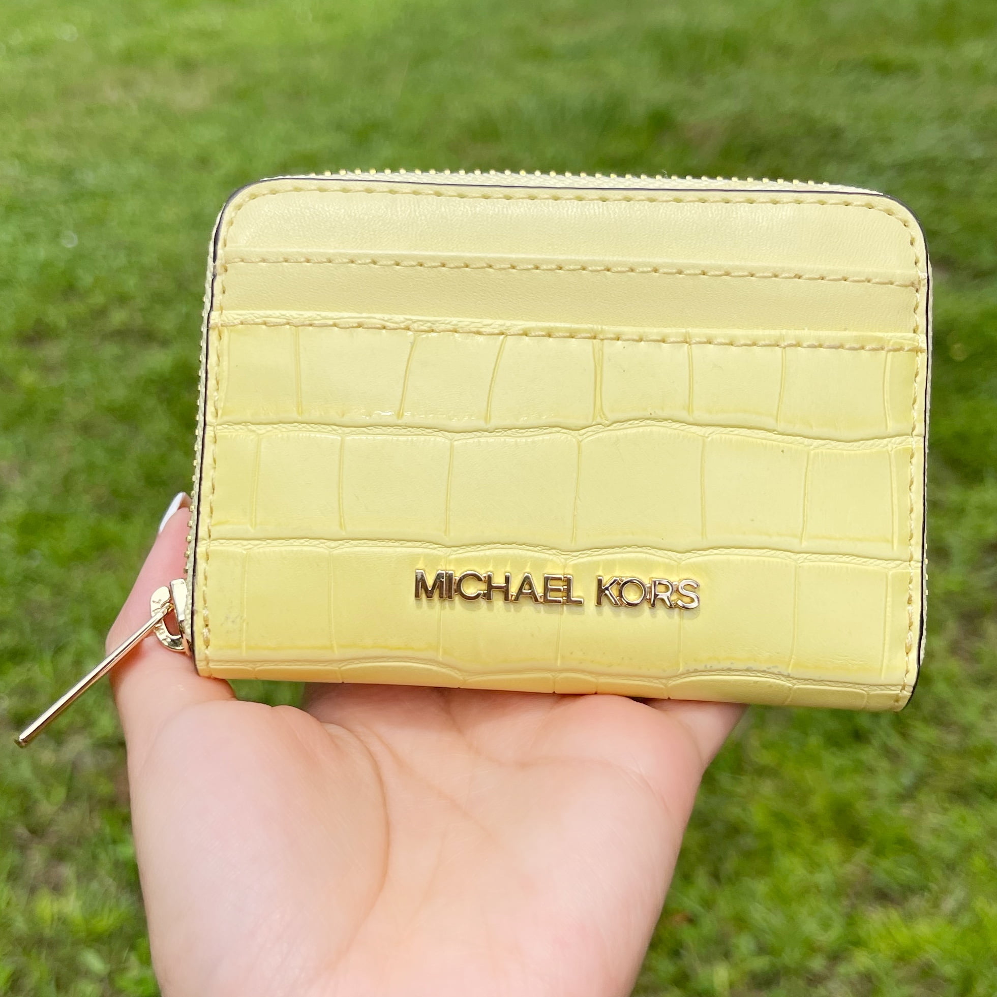 Michael Kors Jet Set Travel Medium Card Case Wallet Leather Buttercup Yellow Croc Walmart.com