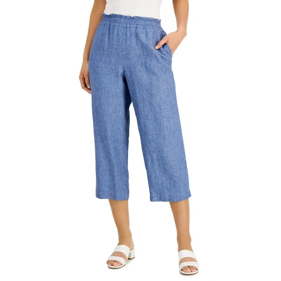 Charter Club Petite Linen Cropped Pants Blue Ocean PXS