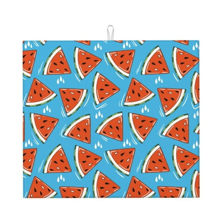 

Lukts Cartoon Watermelon Print Ultra Water Dish Drying Mat Slip Resistant Pad for Sink Dishes or Under Rack Kitchen Counter Accessories