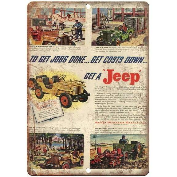 Vintage Jeep Automboile Advertisement -Retro Look Metal Sign - Jumbo 10" x 14" - A941