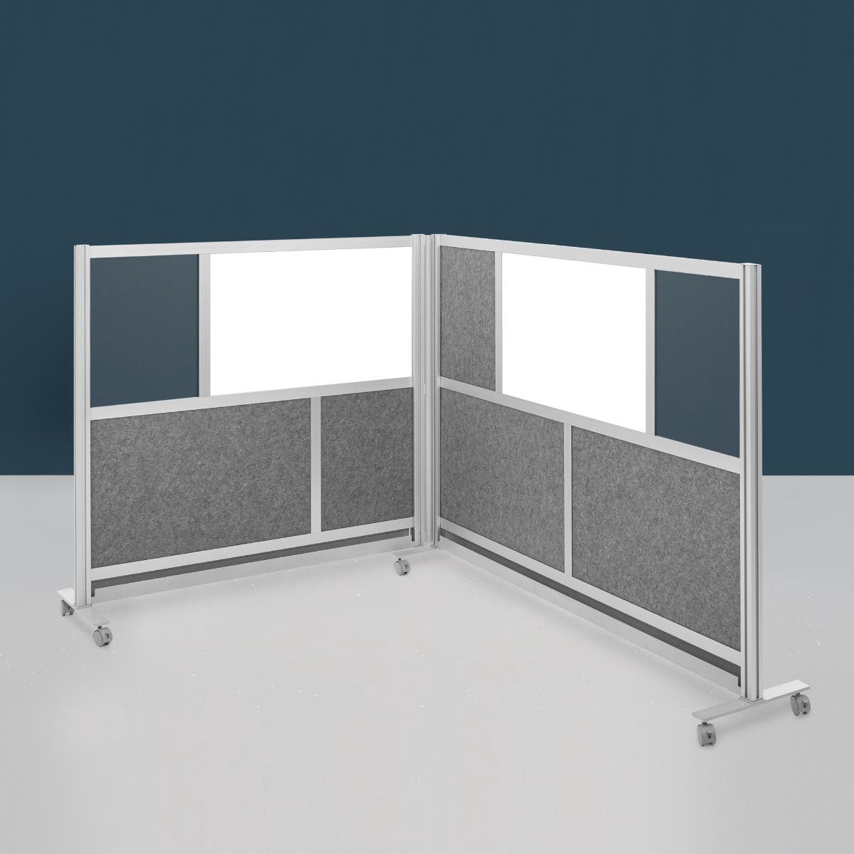 Workflow Modular Wall Bundle with 2 Walls + Hinge + Casters, 70" x 48" & 53" x 48", Silver