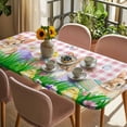 thumbnail image 3 of Easter Bunny Table Cloths for 5 Foot Rectangle Tables, Spring Easter Eggs Floral Pink Plaid Patio Waterproof Elastic Fitted Tablecloths, Washable Rectangular Table Cover for Camping, 3 of 8